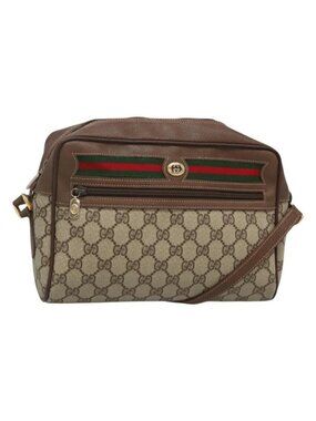 Authentic GUCCI GG Supreme Web Sherry Line Bag PVC Beige Gold 56 02 088